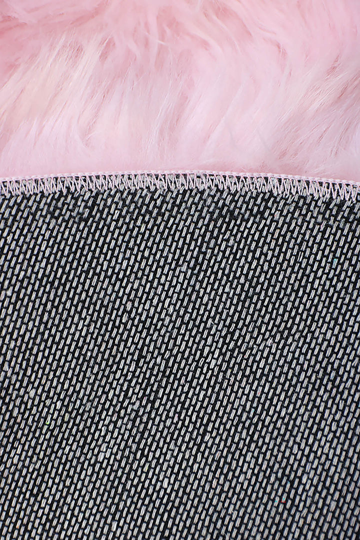 Turkish Cosmos Fur Rug - 3.9 x 3.9 Ft - Pink - Fluffy Furry Floor Decor Rugs