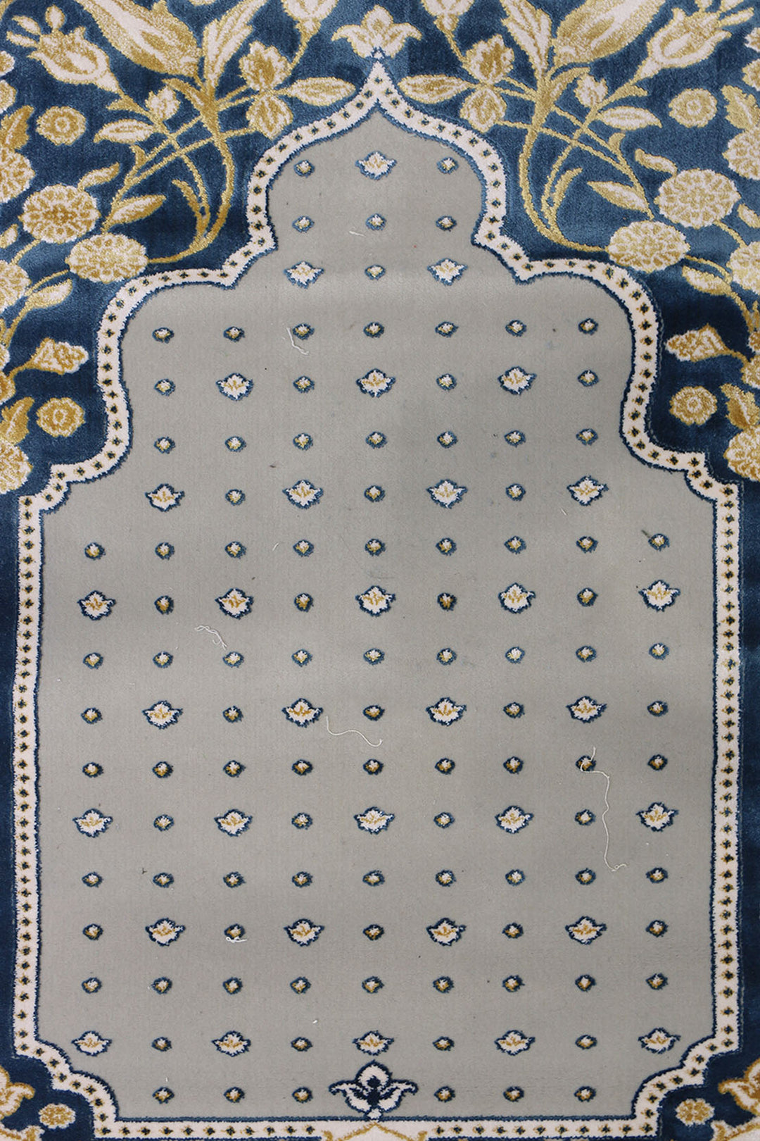 Turkish Bamboo Sajjadeh  Janamaz - 2.6 x 3.9 FT - Blue and L Gray