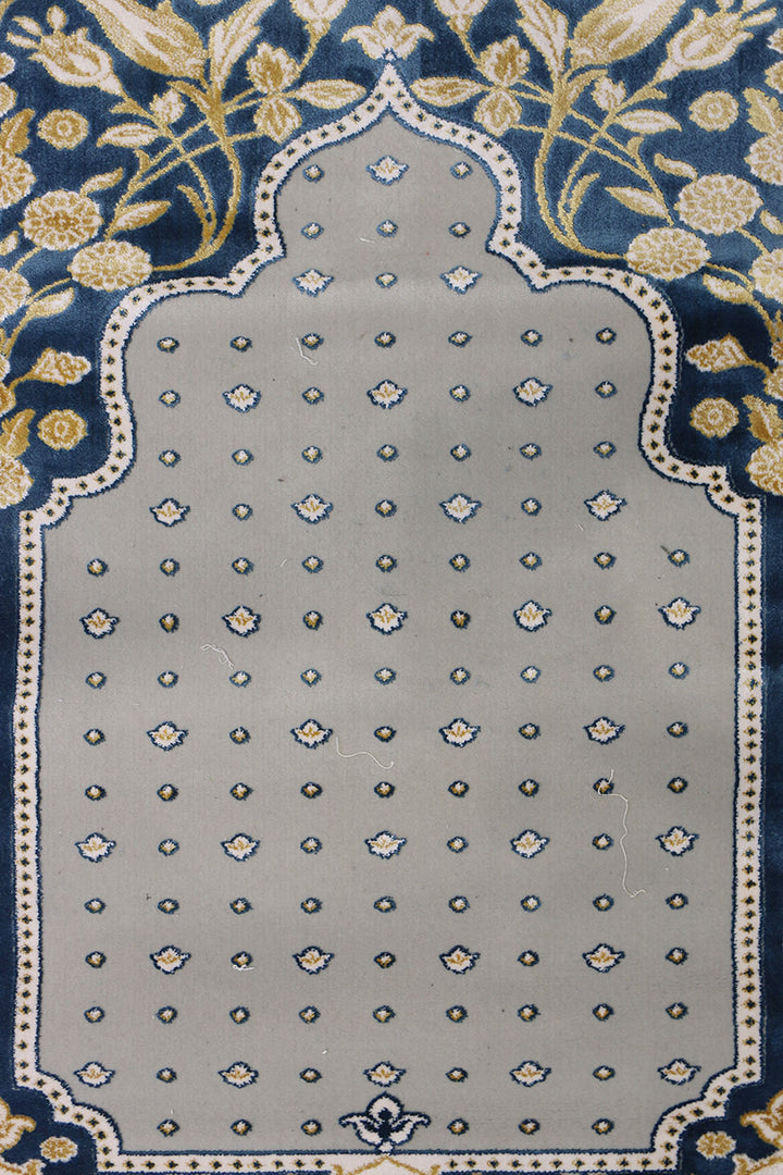Turkish Bamboo Sajjadeh  Janamaz - 2.6 x 3.9 FT - Blue and L Gray