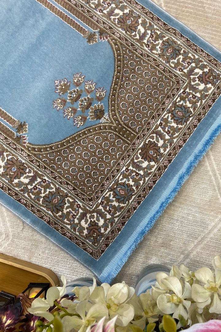 Turkish Style Acrylic Sajjadeh Prayers Mat - Blue - Soft, Durable, and Easy to Clean