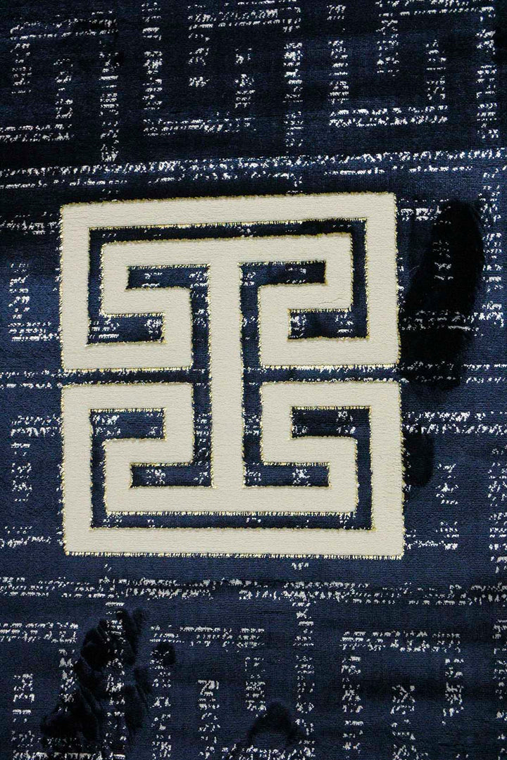 Turkish Modern Treasure Rug - 6.5 x 9.5 FT - Navy - Sleek and Minimalist for Chic Interiors