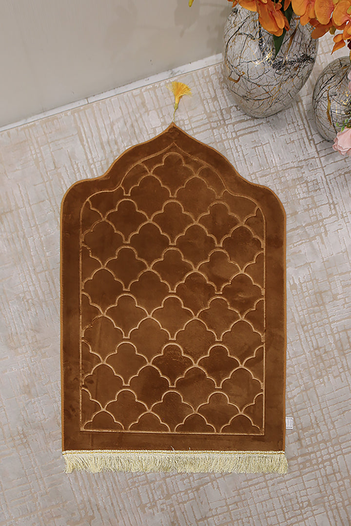 Sajda Janamaz - Premium Velvet Quilted Prayer Mat - Lite Brown