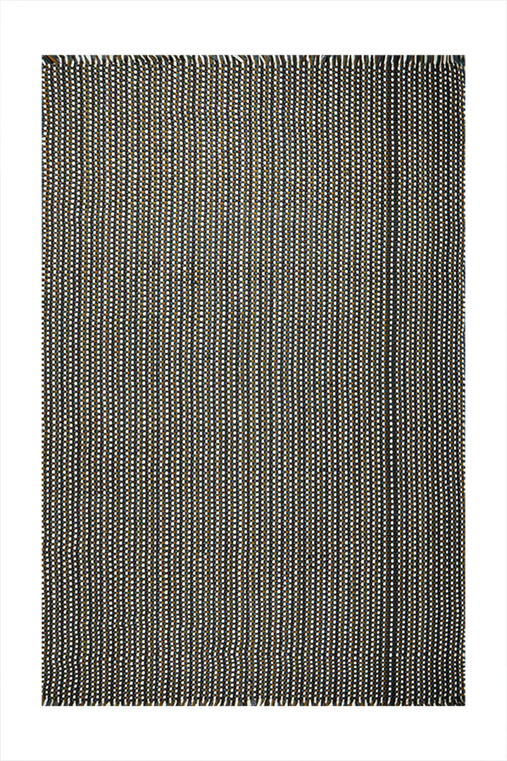 Hand Woven Modern Khaddi Rug - 3.9 x 5.9 FT - White and Yellow