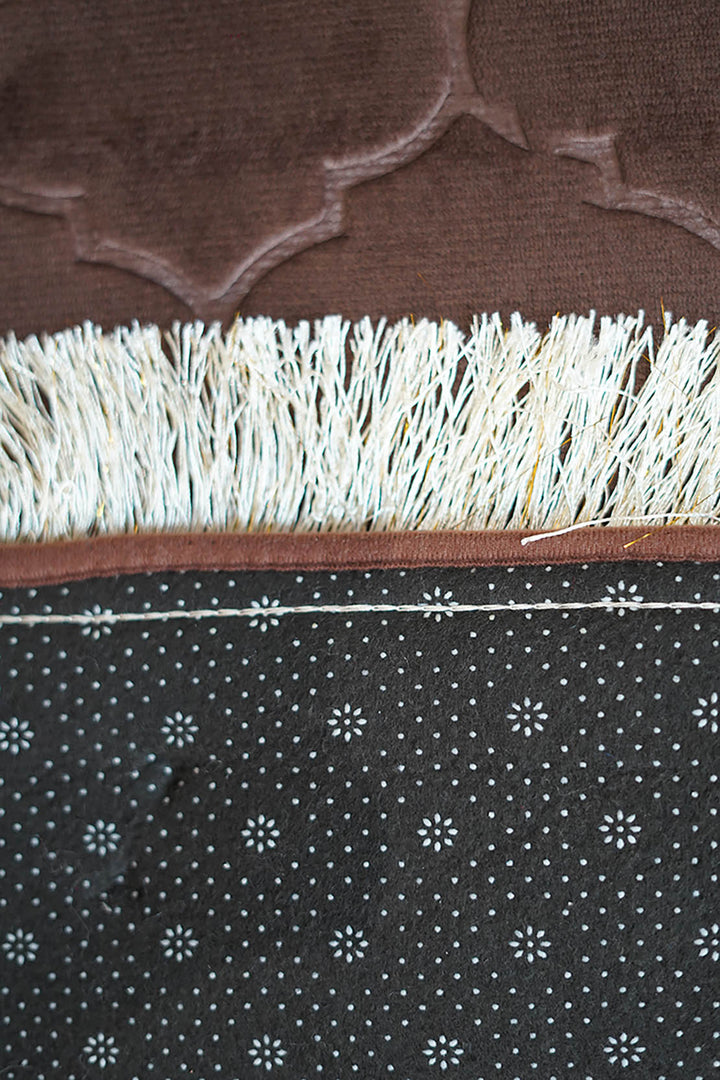 Sajda Janamaz With Memory Foam - Premium Velvet Quilted Prayer Mat - Dark Brown