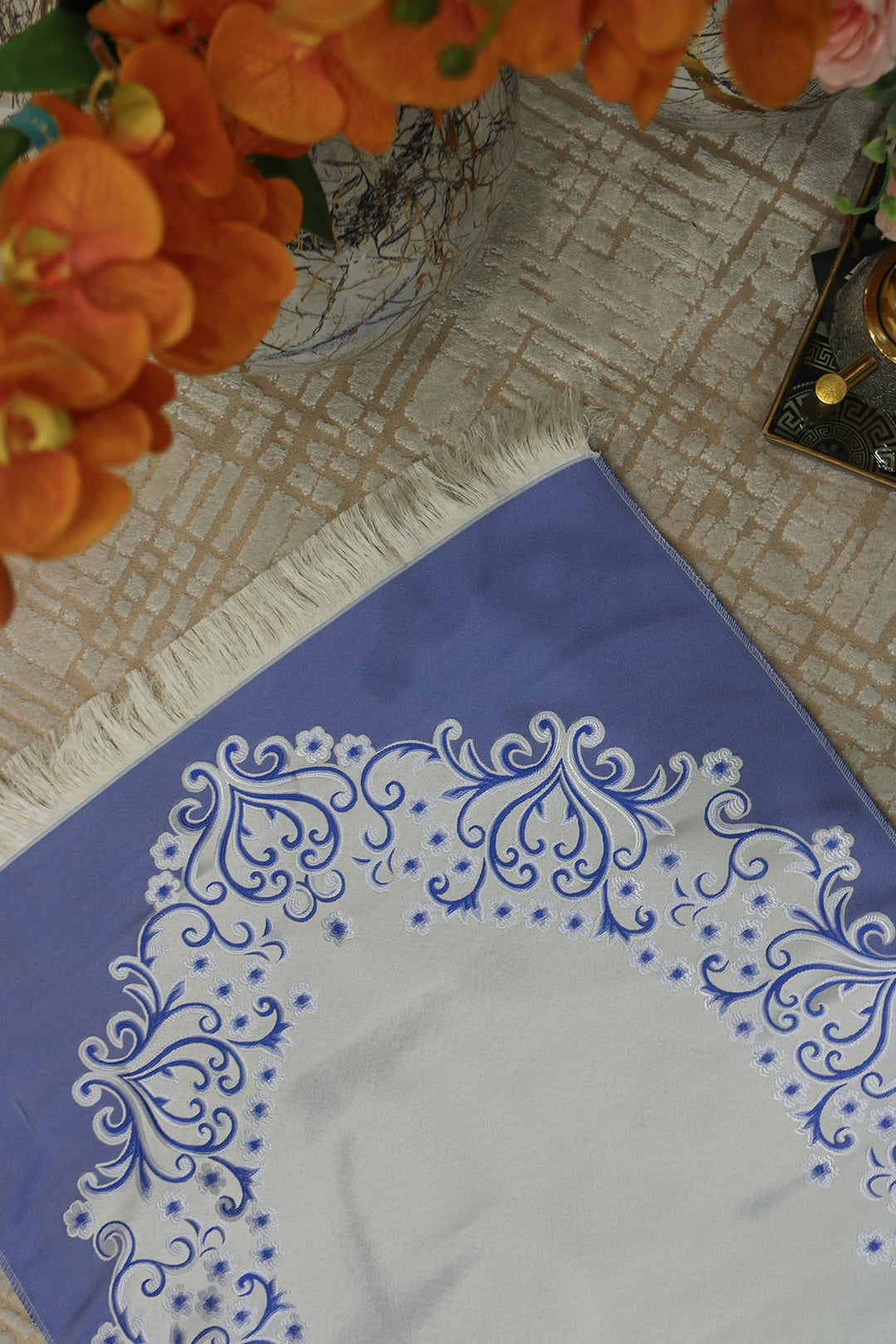 Silk Janamaz With Bag - Foldable Travel Prayer Mat - Navy