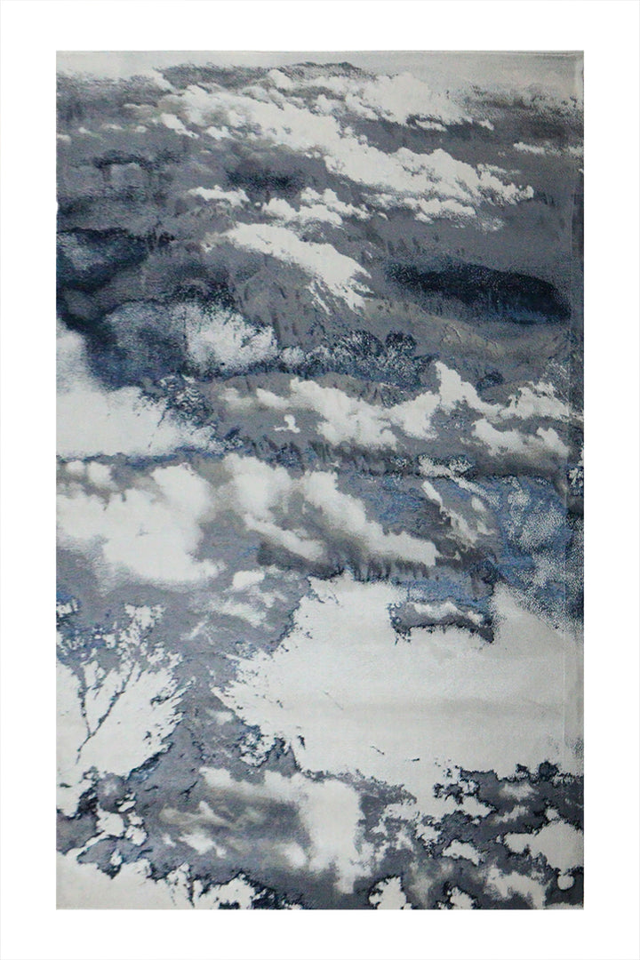 Turkish Modern Festival 1 Rug - 5.2 x 7.5 FT - Gray  and Blue - Sleek and Minimalist for Chic Interiors