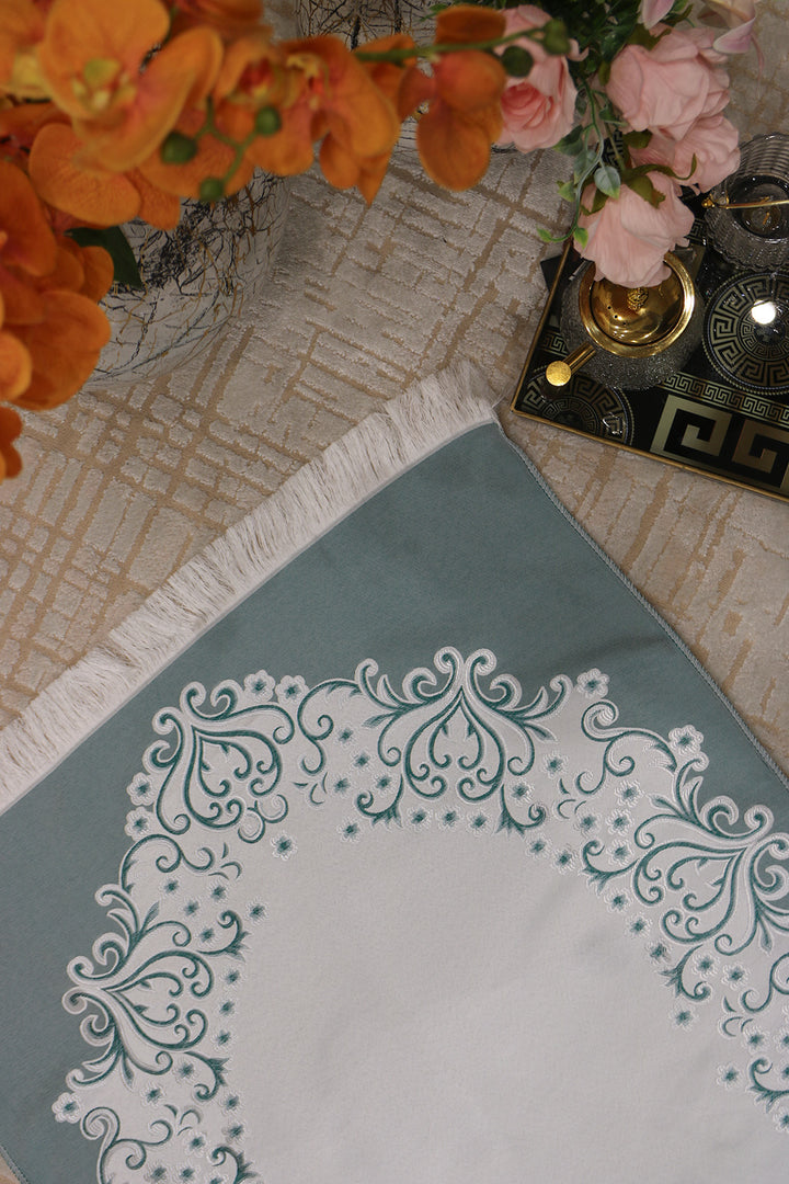 Silk Janamaz With Bag - Foldable Travel Prayer Mat - Green