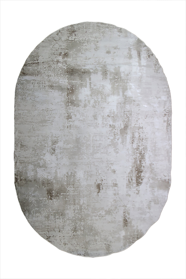 Turkish Modern Festival Oval Rug - 7.9 x 11.2 FT - Beige - Sleek and Minimalist for Chic Interiors-