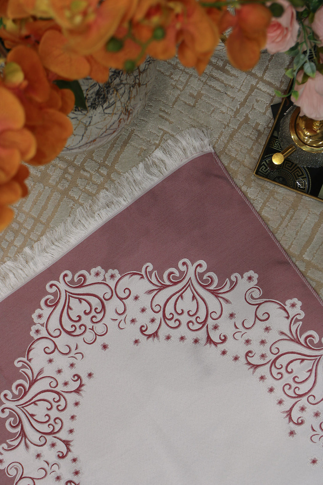 Silk Janamaz With Bag - Foldable Travel Prayer Mat - Maroon