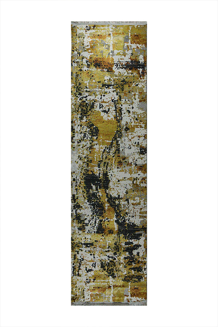 Turkish Modern Festival 1 Rug - 3.2 x 9.8 FT - Yellow and Cream - Sleek and Minimalist for Chic Interiors