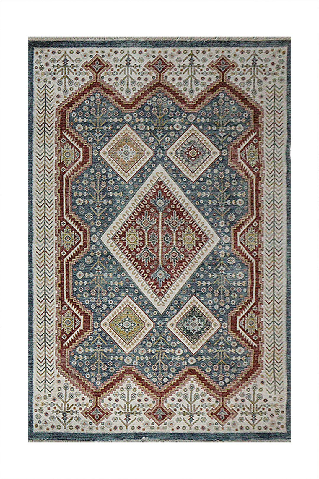 Turkish Modern Festival Plus Rug - 4.9 x 7.5 FT - Blue and Red - Sleek and Minimalist for Chic Interiors