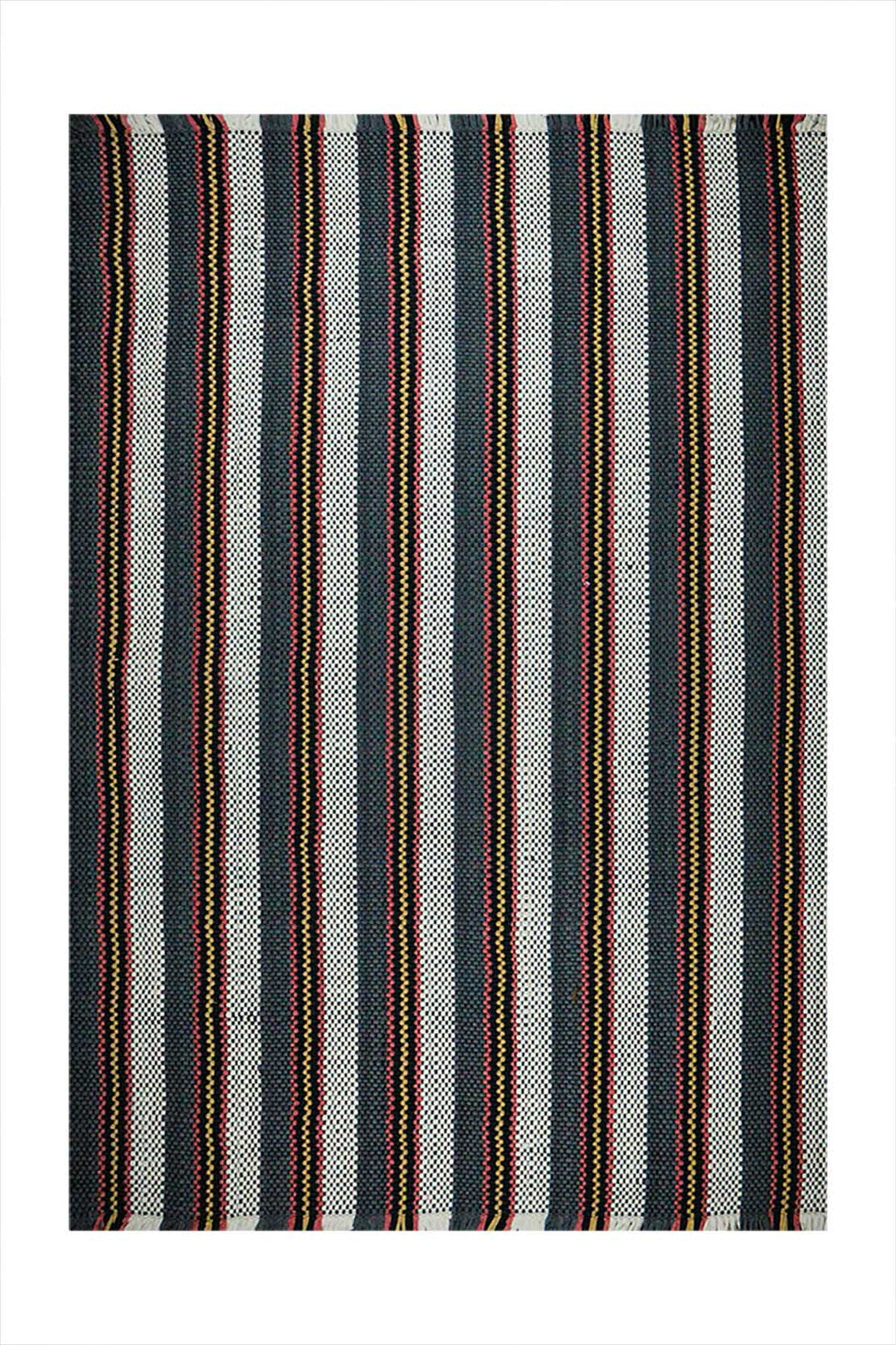 Hand Woven Modern Khaddi Rug - 3.9 x 5.9 FT - White and Gray