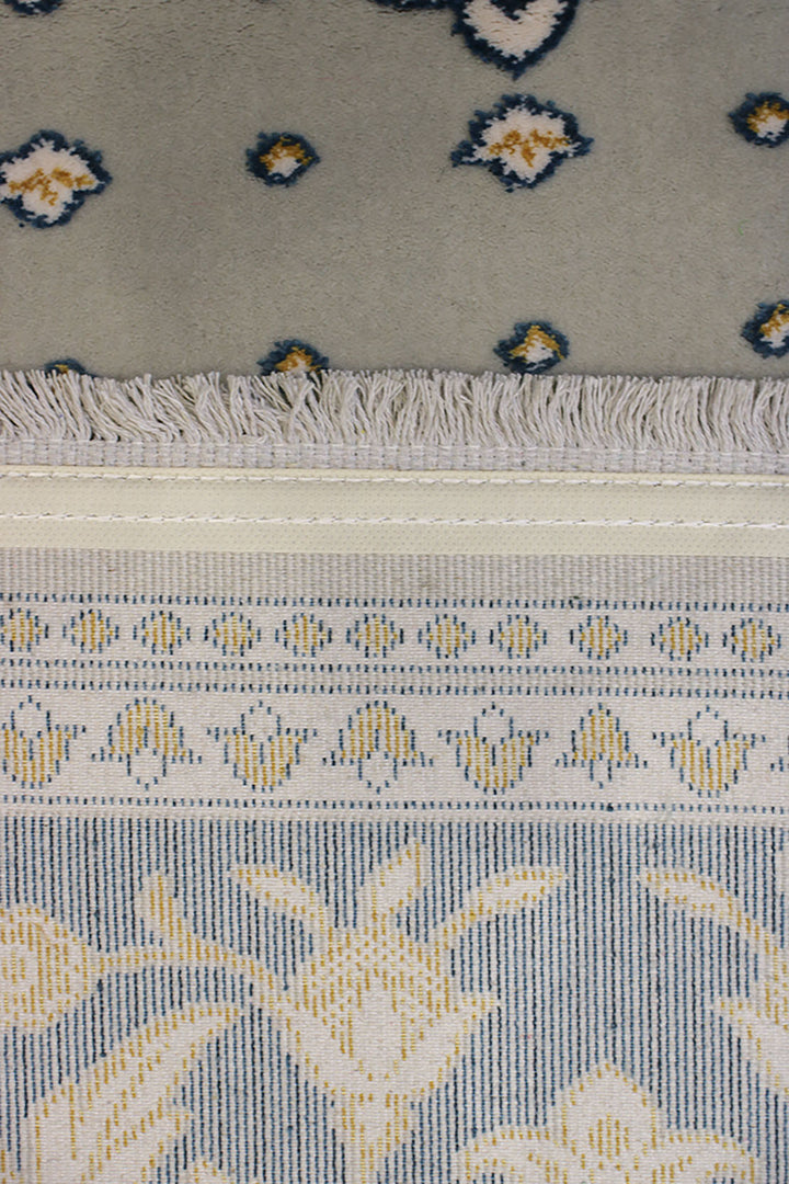 Turkish Bamboo Sajjadeh  Janamaz - 2.6 x 3.9 FT - Blue and L Gray