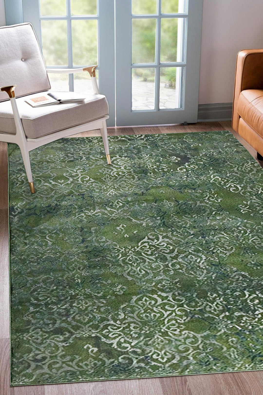Turkish Modern Festival WD Rug - 6.6 x 9.5 FT - Green and Cream- Sleek and Minimalist for Chic Interiors