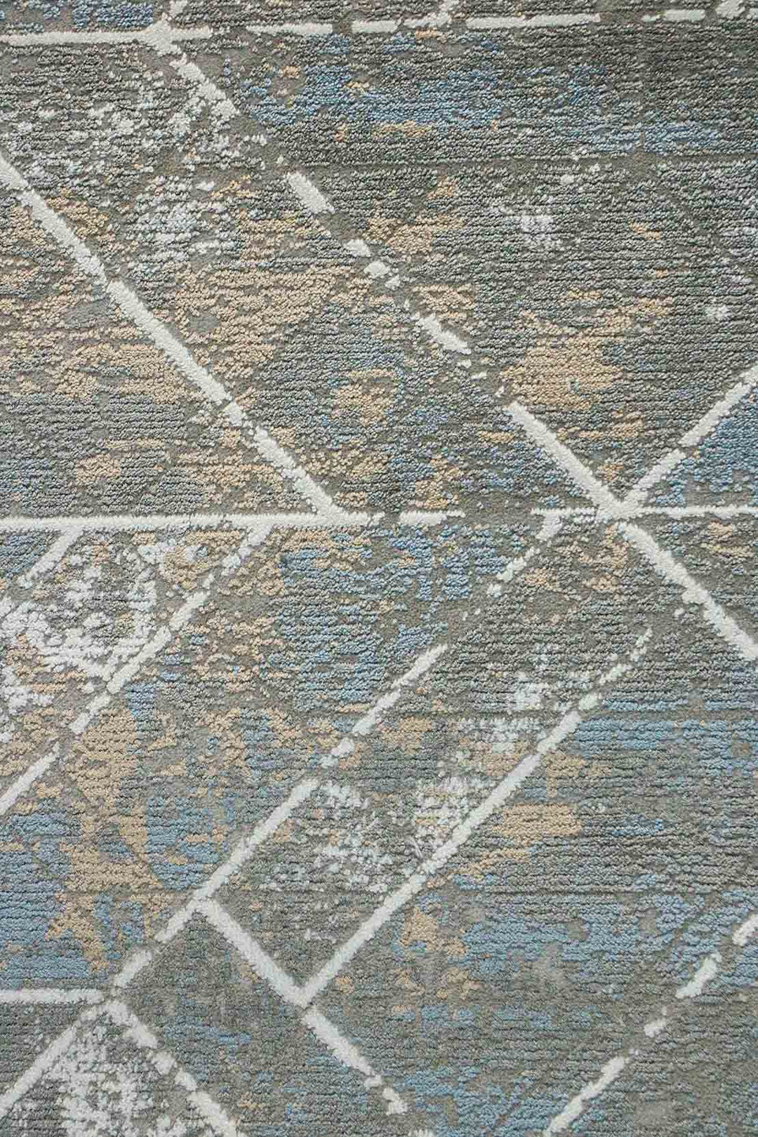 Turkish Modern Festival Viscose Rug - 5.2 x 7.5 FT - Blue  and Gray - Superior Comfort, Modern Style Accent Rugs