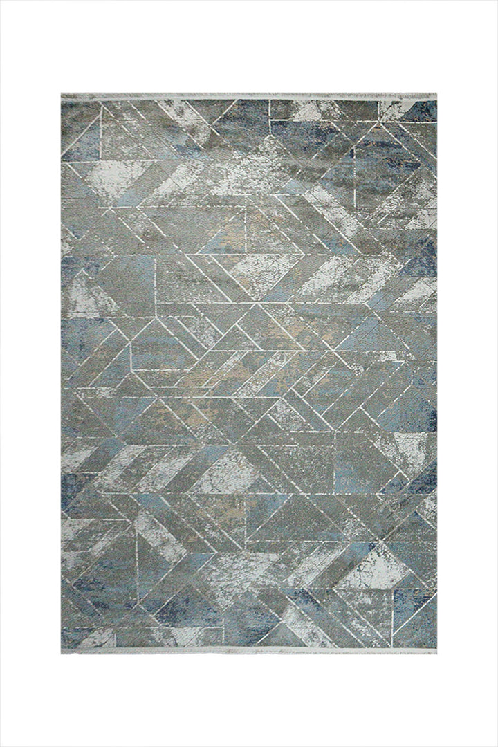Turkish Modern Festival Viscose Rug - 5.2 x 7.5 FT - Blue  and Gray - Superior Comfort, Modern Style Accent Rugs