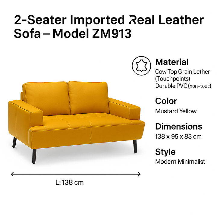 Imported Real Leather Sofa, Model No. ZM915
