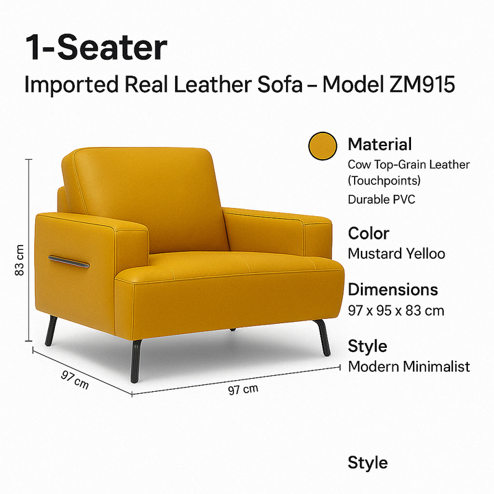 Imported Real Leather Sofa, Model No. ZM915