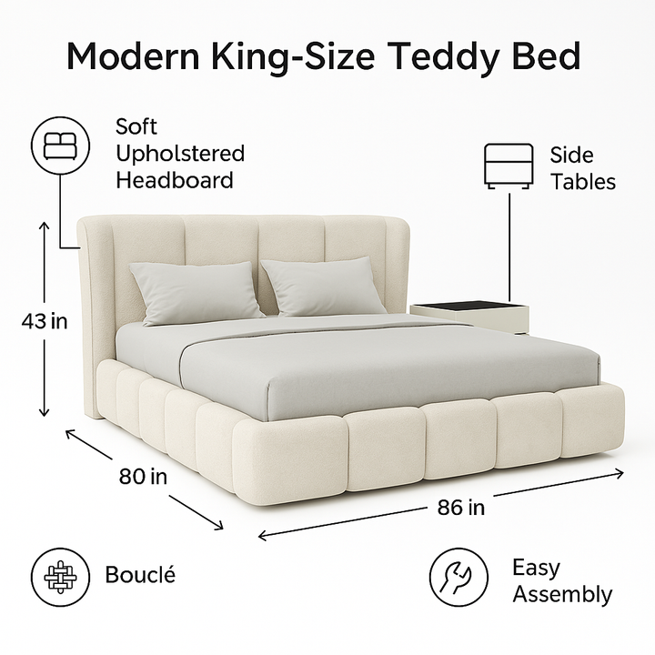 Modern King Size Teddy Bed With Side Tables