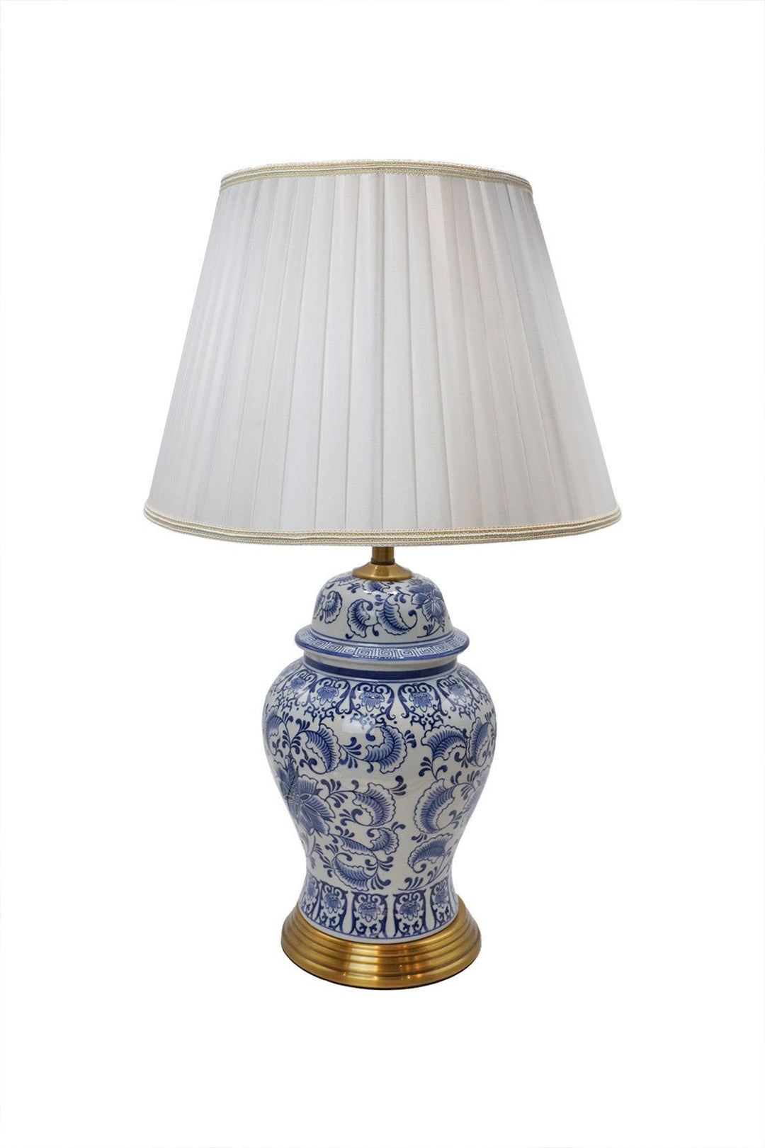 Blue Potery Table Lamp With White Drum - V Surfaces