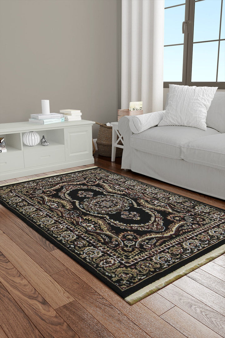 Classical and Traditional Design - 3.2 x 4.9 FT - Brown and Blue - Kirman Rug - Superior Elegant Rug for Living Room - V Surfaces