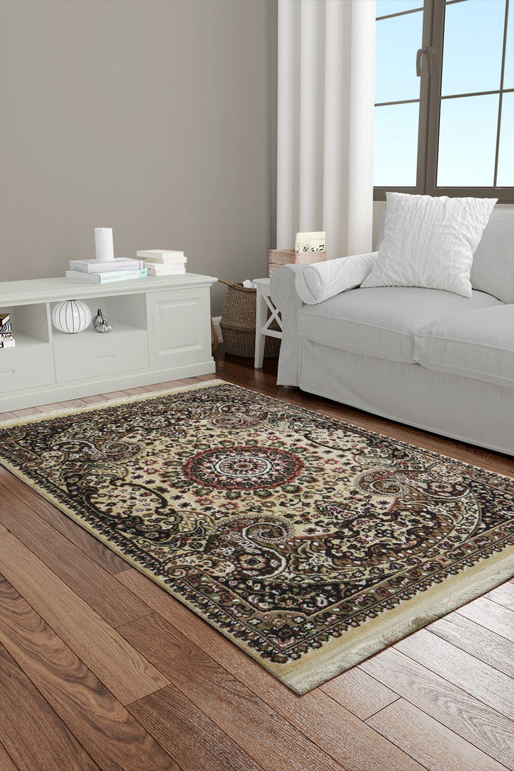 Classical and Traditional Design - 3.2 x 4.9 FT - Brown - Kirman Rug - Superior Elegant Rug for Living Room - V Surfaces