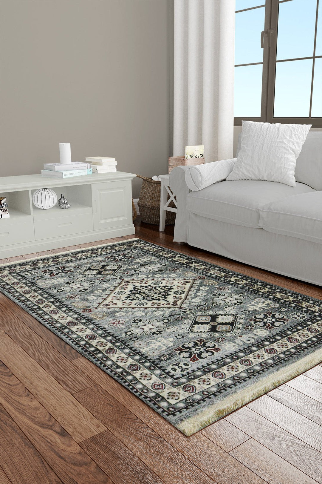Classical and Traditional Design - 3.2 x 4.9 FT - Cream and Gray - Emerald Rug - Superior Elegant Rug for Living Room - V Surfaces