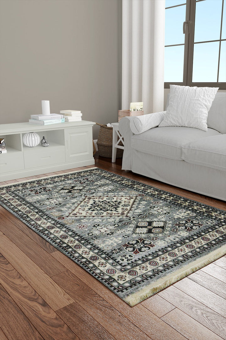 Classical and Traditional Design - 3.2 x 4.9 FT - Cream and Gray - Emerald Rug - Superior Elegant Rug for Living Room - V Surfaces