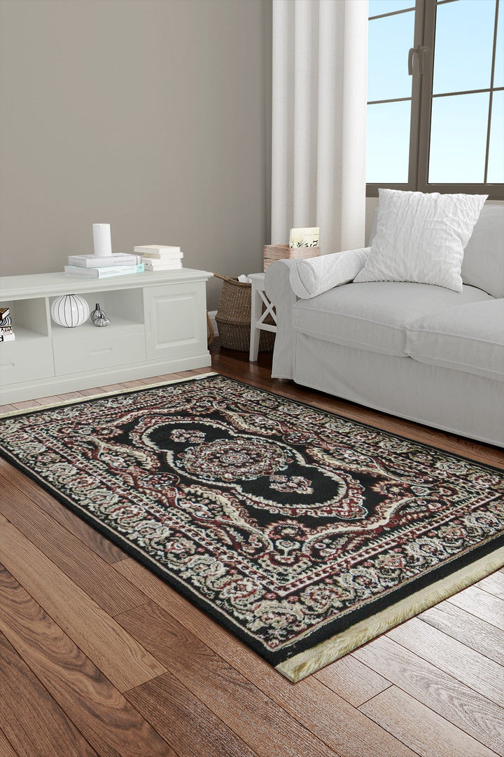 Classical and Traditional Design - 3.2 x 4.9 FT - Cream and Navy - Kirman Rug - Superior Elegant Rug for Living Room - V Surfaces