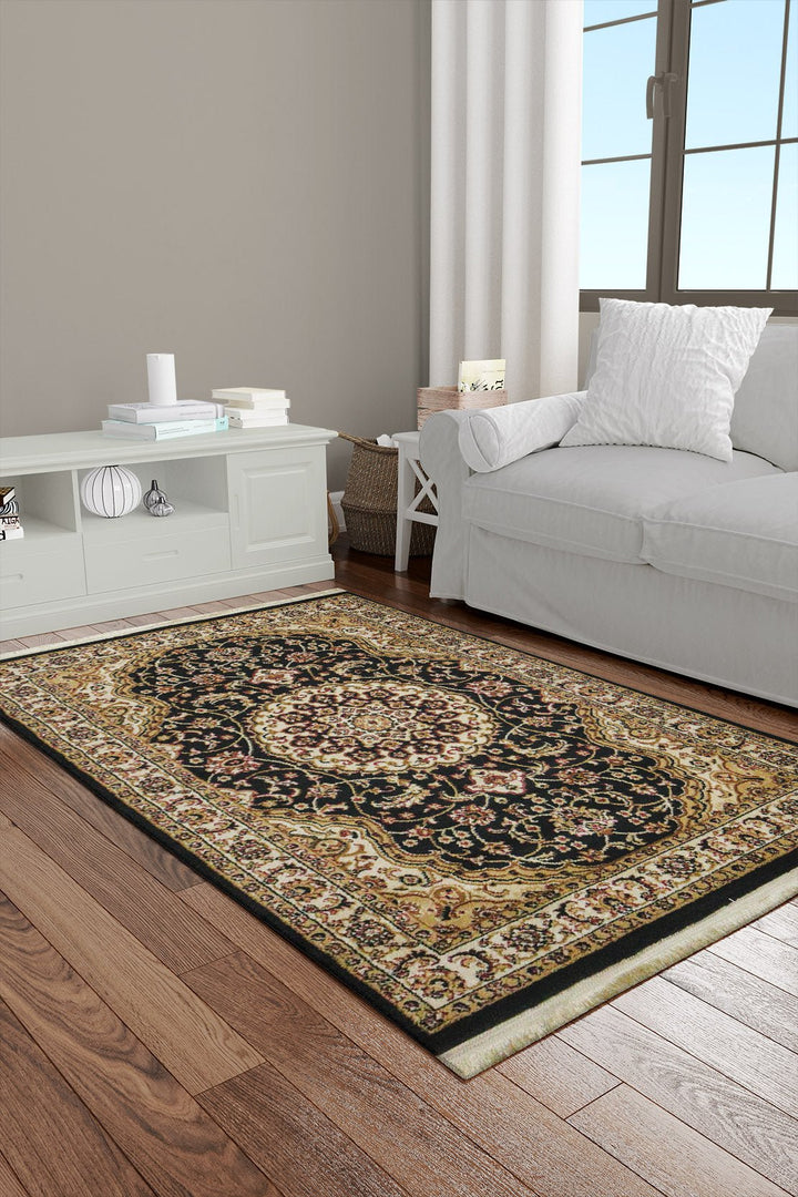 Classical and Traditional Design - 3.9 x 5.5 FT - Brown and Black - Tabraiz Rug - Superior Elegant Rug for Living Room - V Surfaces