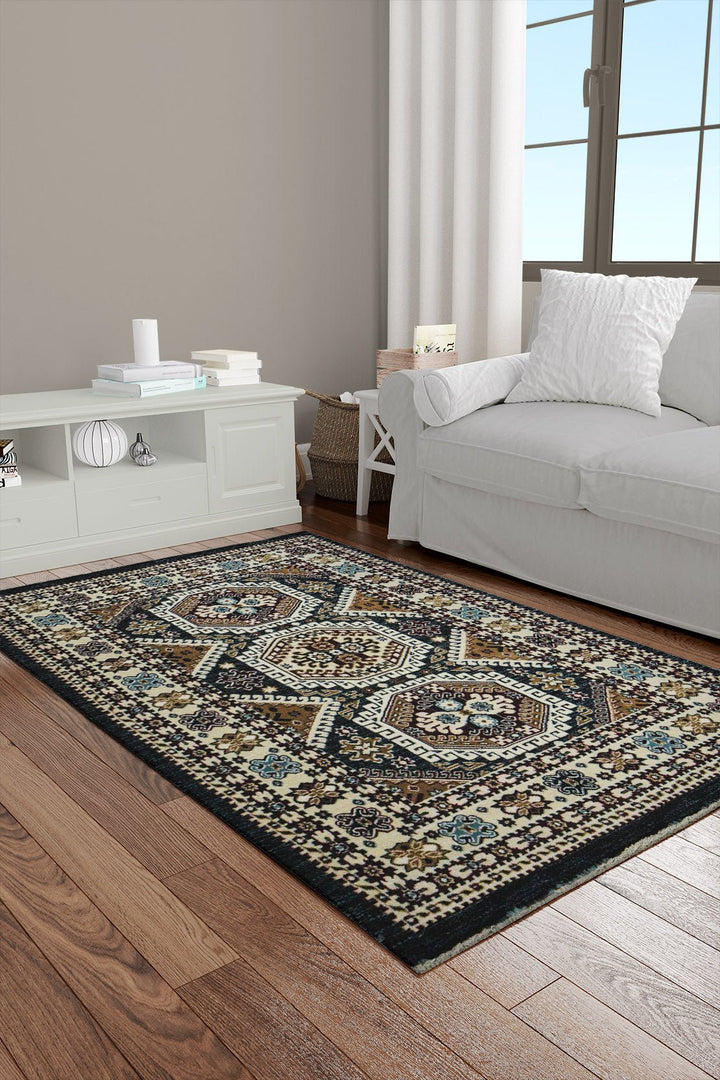 Classical and Traditional Design - 3.9 x 5.5 FT - Brown - Kazak Rug - Superior Elegant Rug for Living Room - V Surfaces