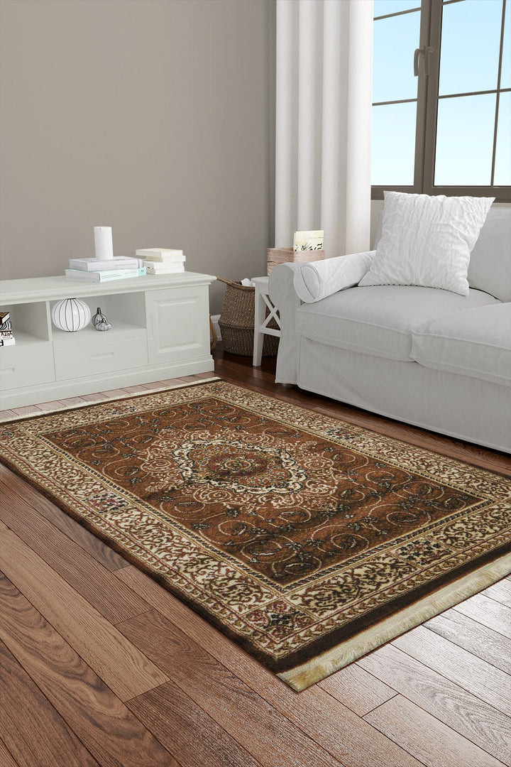 Classical and Traditional Design - 3.9 x 5.5 FT - Brown - Tabraiz Rug - Superior Elegant Rug for Living Room - V Surfaces