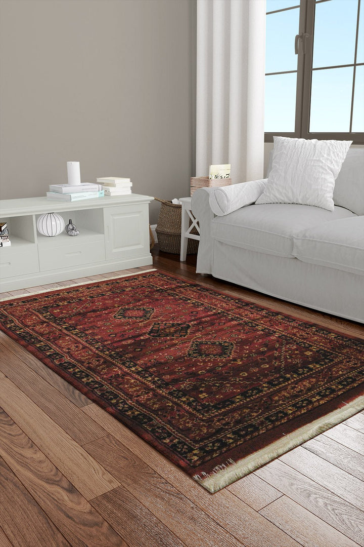 Classical and Traditional Design - 3.9 x 5.5 FT - Red - Tabraiz Rug - Superior Elegant Rug for Living Room - V Surfaces