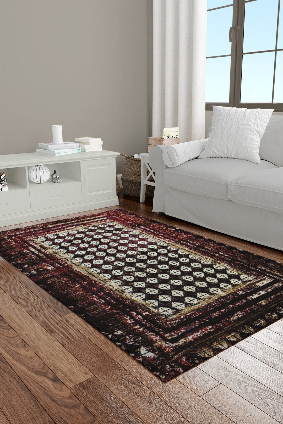 Classical and Traditional Design - 4.1 x 5.5 FT - Red and Cream - Indigo Rug - Superior Elegant Rug for Living Room - V Surfaces
