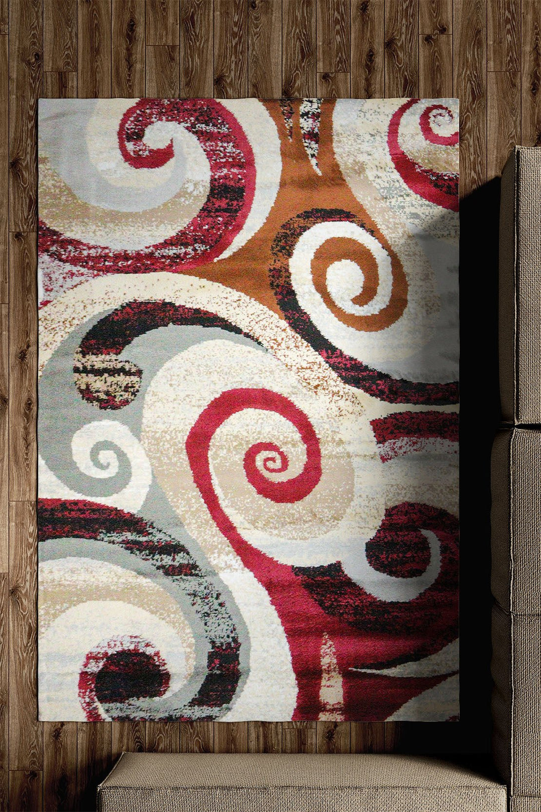 Classical and Traditional Design - 4.9 x 7.3 FT - Beige & Red - Indigo Rug - Superior Elegant Rug for Living Room - V Surfaces
