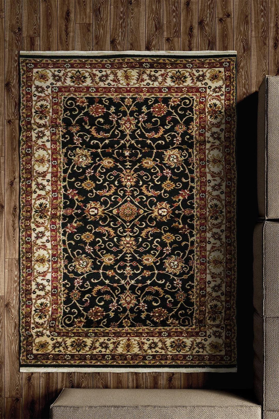 Classical and Traditional Design - 4.9 x 7.3 FT - Brown and Black - Emirfringes Rug - Superior Elegant Rug for Living Room - V Surfaces