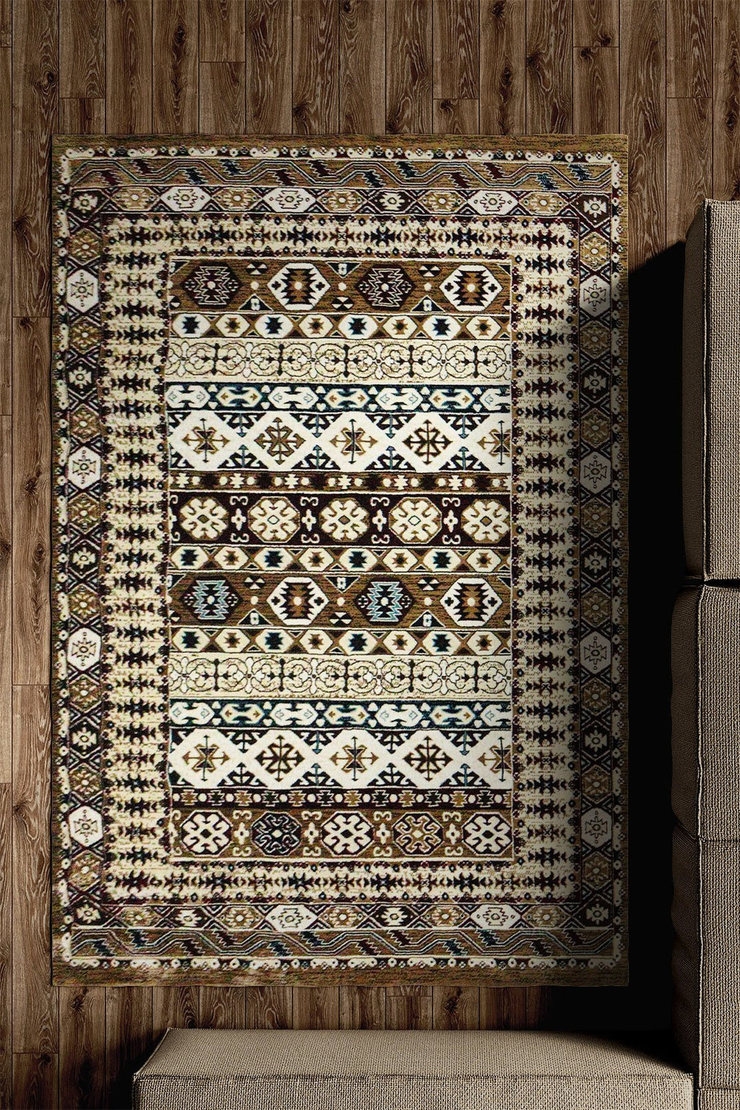 Classical and Traditional Design - 4.9 x 7.3 FT - Brown - Emirfringes Rug - Superior Elegant Rug for Living Room - V Surfaces