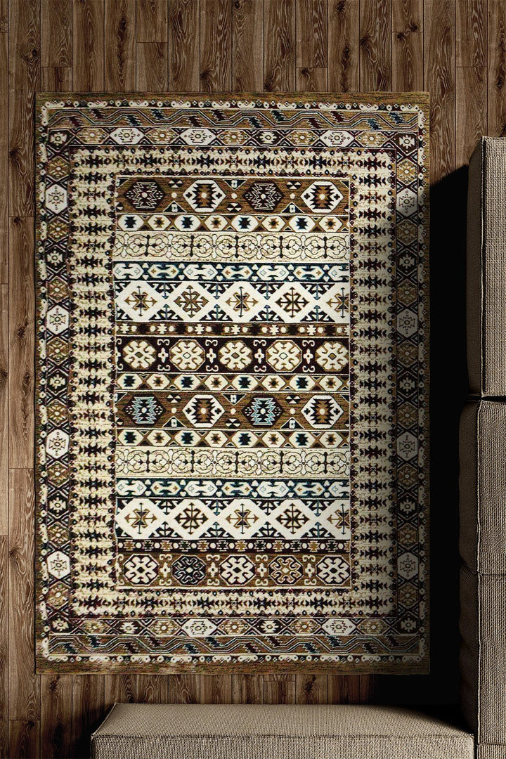 Classical and Traditional Design - 4.9 x 7.3 FT - Brown - Emirfringes Rug - Superior Elegant Rug for Living Room - V Surfaces