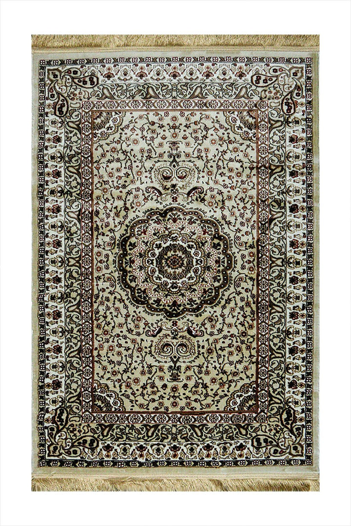 Classical Turkish Topaz Rug - 3.2 x 4.9 FT - Beige - Resilient Construction for Long - Lasting Use - V Surfaces