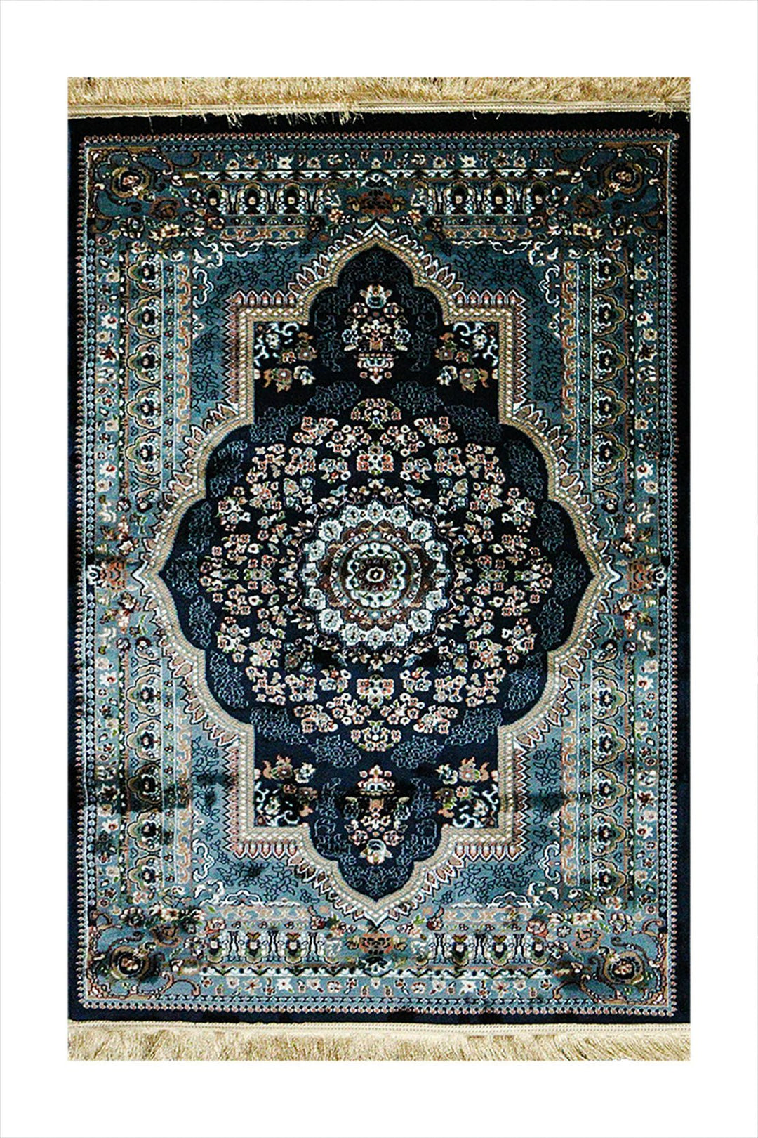 Classical Turkish Topaz Rug - 3.2 x 4.9 FT - Blue - Resilient Construction for Long - Lasting Use - V Surfaces