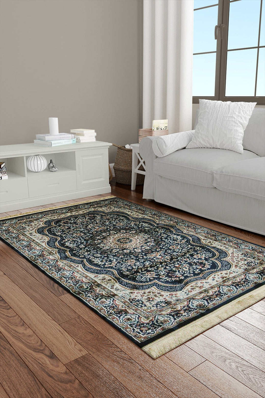 Classical Turkish Topaz Rug - 3.2 x 4.9 FT - Blue - Resilient Construction for Long - Lasting Use - V Surfaces