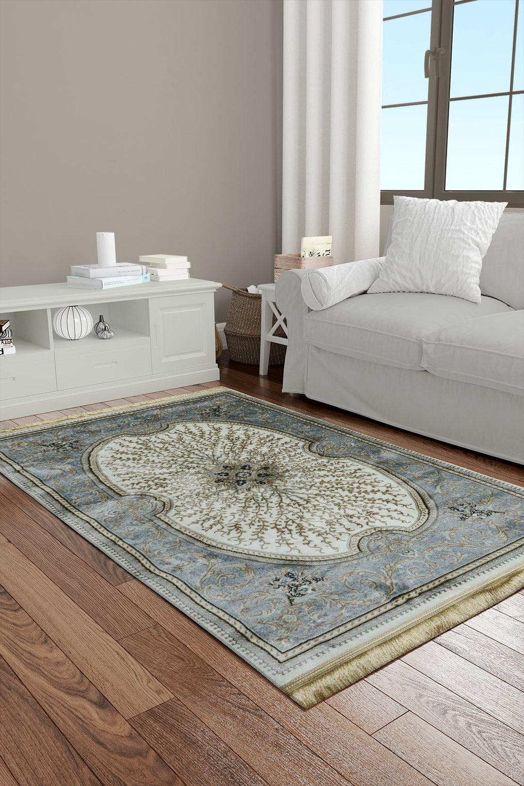 Classical Turkish Topaz Rug - 3.2 x 4.9 FT - Cream - Resilient Construction for Long - Lasting Use - V Surfaces