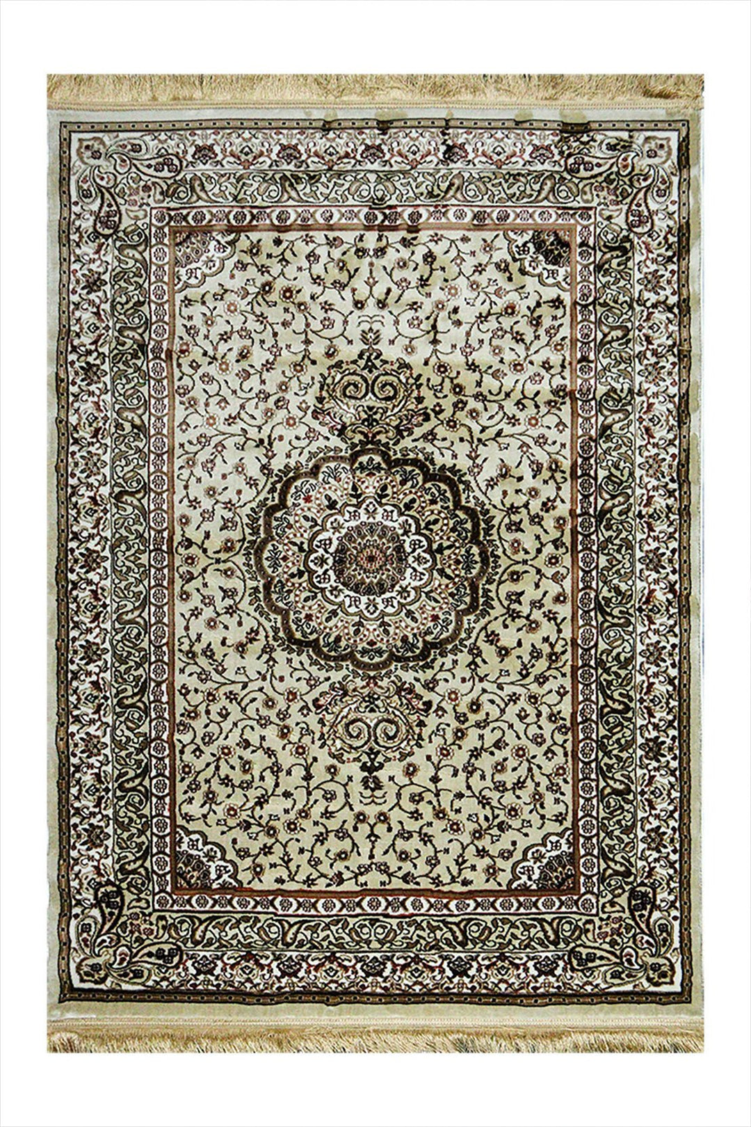 Classical Turkish Topaz Rug - 3.9 x 5.5 FT - Beige - Resilient Construction for Long - Lasting Use - V Surfaces