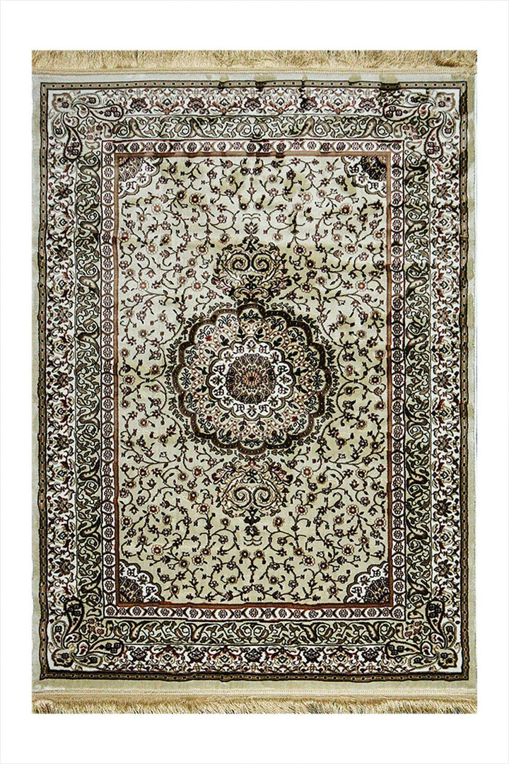 Classical Turkish Topaz Rug - 3.9 x 5.5 FT - Beige - Resilient Construction for Long - Lasting Use - V Surfaces