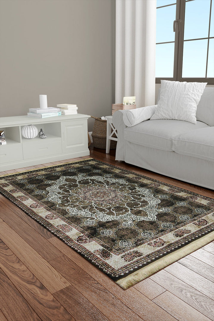 Classical Turkish Topaz Rug - 3.9 x 5.5 FT - Brown - Resilient Construction for Long - Lasting Use - V Surfaces