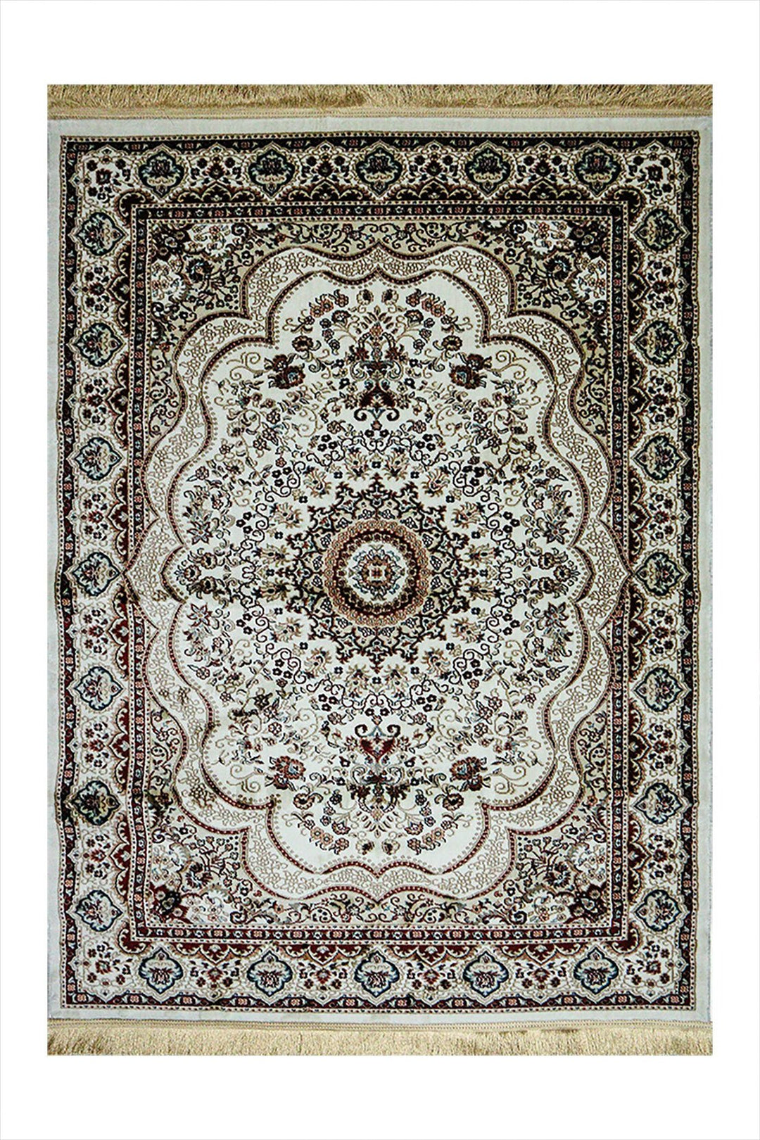 Classical Turkish Topaz Rug - 3.9 x 5.5 FT - Cream - Resilient Construction for Long - Lasting Use - V Surfaces
