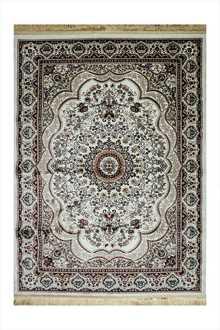 Classical Turkish Topaz Rug - 3.9 x 5.5 FT - Cream - Resilient Construction for Long - Lasting Use - V Surfaces