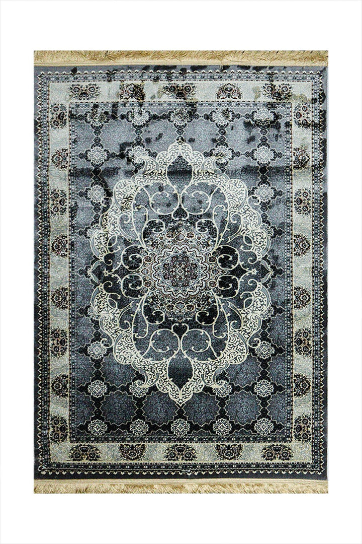 Classical Turkish Topaz Rug - 3.9 x 5.5 FT - Gray - Resilient Construction for Long - Lasting Use - V Surfaces