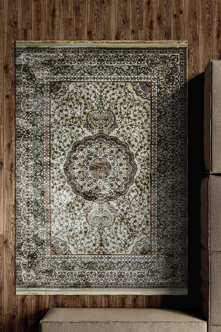 Classical Turkish Topaz Rug - 4.9 x 7.3 FT - Beige - Resilient Construction for Long - Lasting Use - V Surfaces