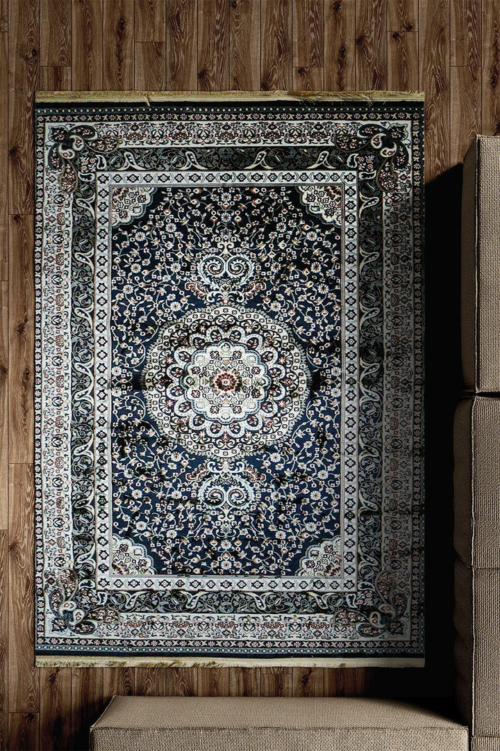 Classical Turkish Topaz Rug - 4.9 x 7.3 FT - Blue - Resilient Construction for Long - Lasting Use - V Surfaces